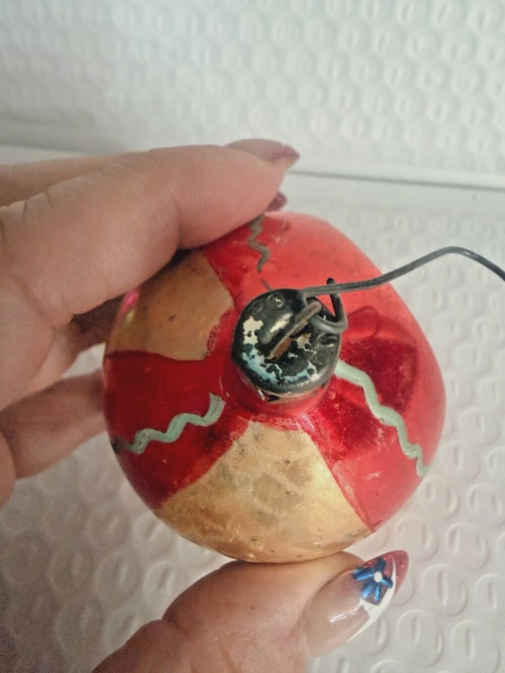 VTG Mercury Glass Ornament Teardrop Indent Poland Reflector red & Gold 4" - Picture 4 of 7
